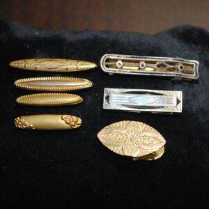 Lot of 7 Antique Single Lingerie Pins & Clips Gold-plated, Enamel, Engraved